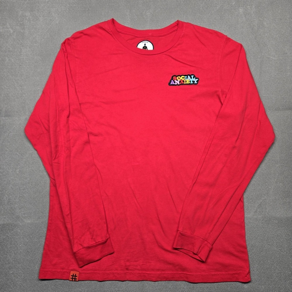 Supreme Shirt Mens XL Red Long Sleeve Social‎ Anxiety Embroidered Logo Tee - Picture 2 of 16